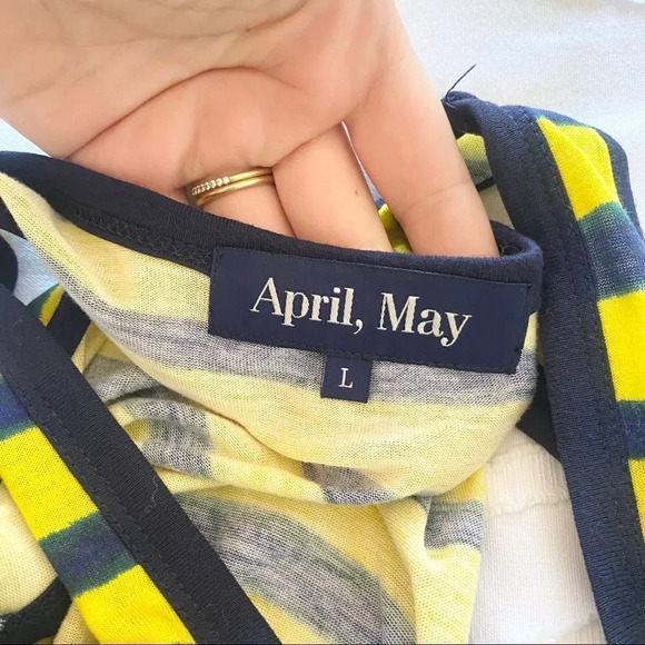 April May Yellow and Blue Striped Shoulder Cut Out Tank Top - Picture 9 of 10